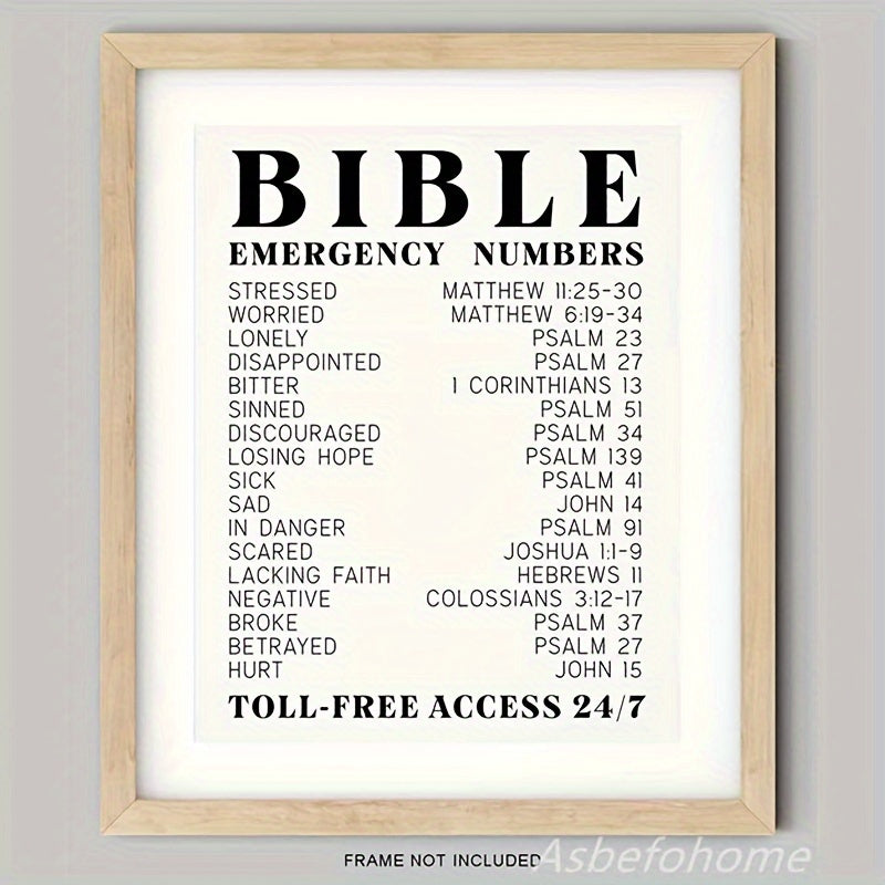8x10 in Bible Verse Emergency Numbers Wall Print - Flip Charts and Inspirational Religious Gifts for Women and Men with Spiritual Typography Wall Art, Unframed