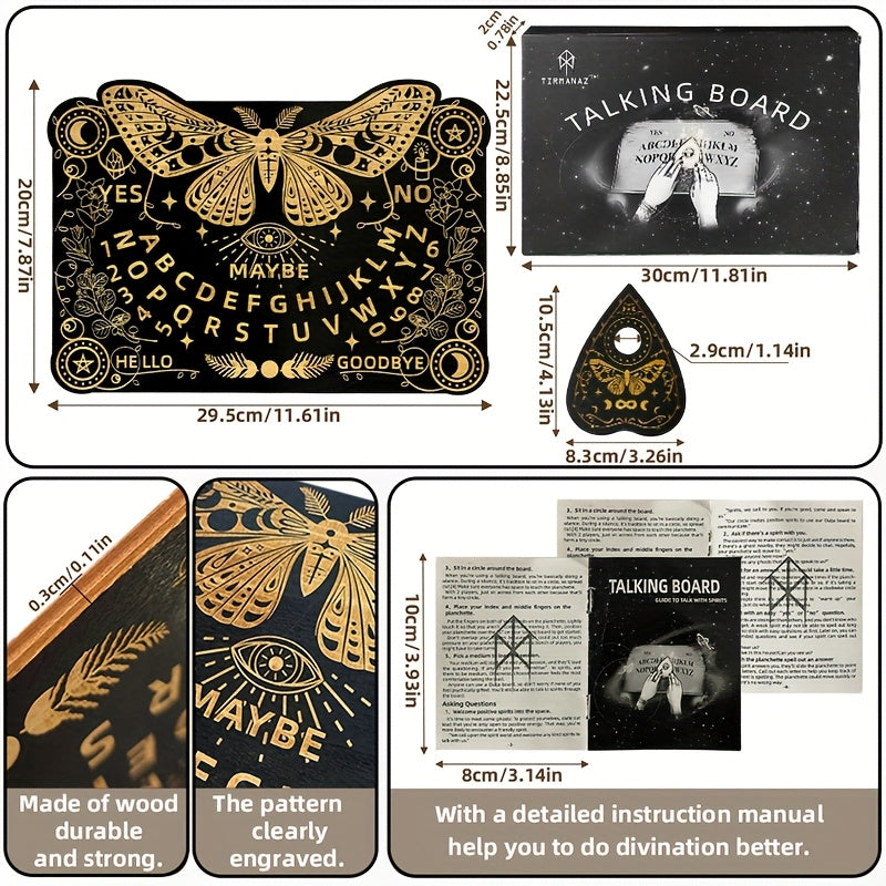 Butterfly-Themed Wooden Ouija Board Set with Instructions - Engraved Spirit Board for Wiccan Altar & Party Decorations