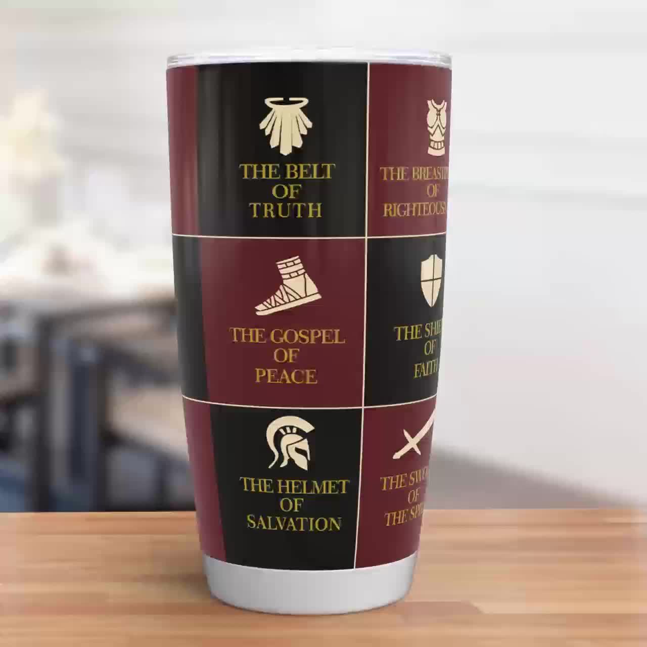 Christian Armor of God 20oz Stainless Steel Tumbler - Religious Inspirational Gift for Men and Women - Double Wall Vacuum Insulated Metal Coffee Mug with BPA-Free Lid for Fathers Day, Birthdays, Seasonal Decor Without Feather