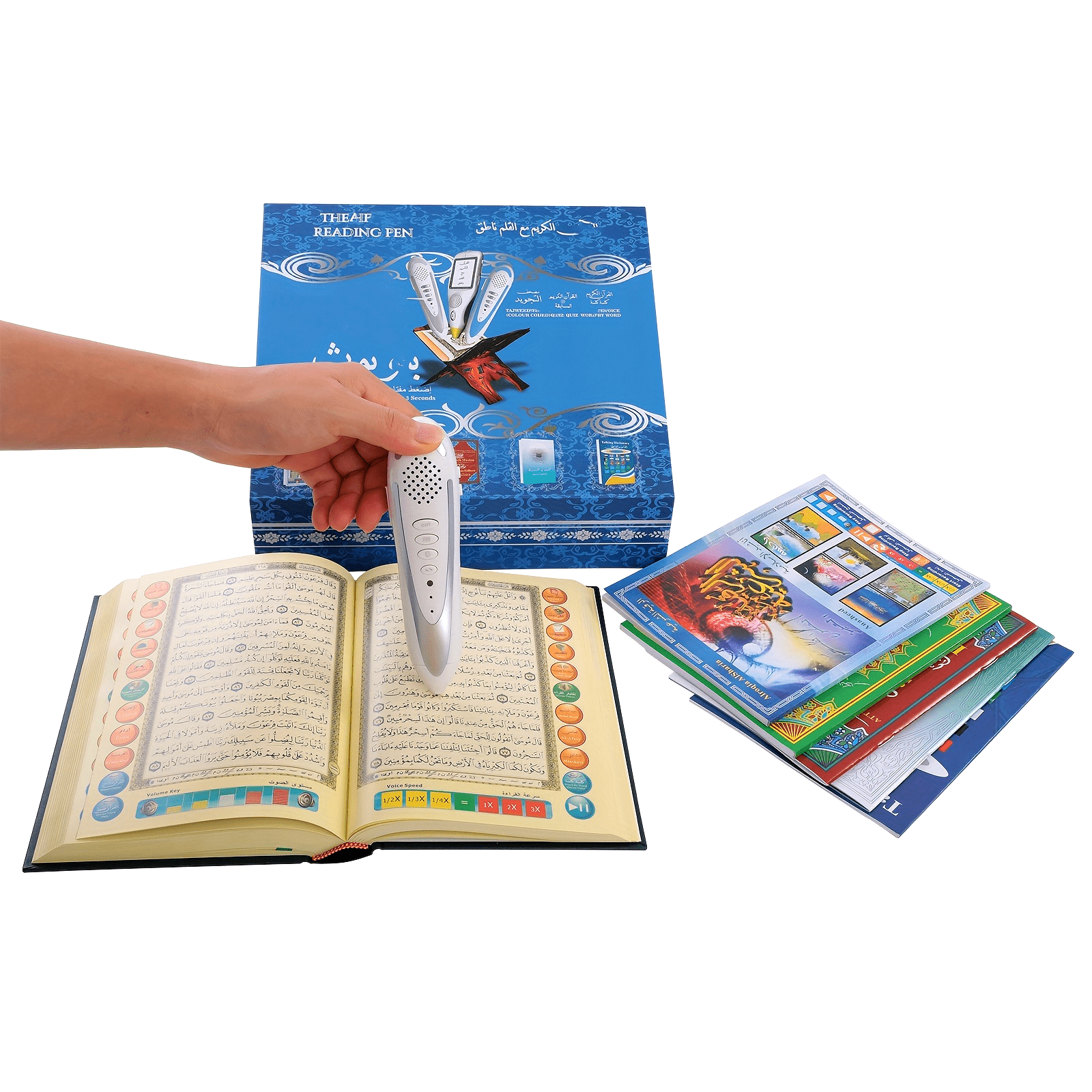 Digital Quran Reader Pen Upgrade Version 16GB with Arabic English Translation, Islamic Muslim Prayer Portable Electronic Holy Quran Book E-Reader with Voice Recitation, USB Charging, 450mAh Rechargeable Lithium-Polymer Batter