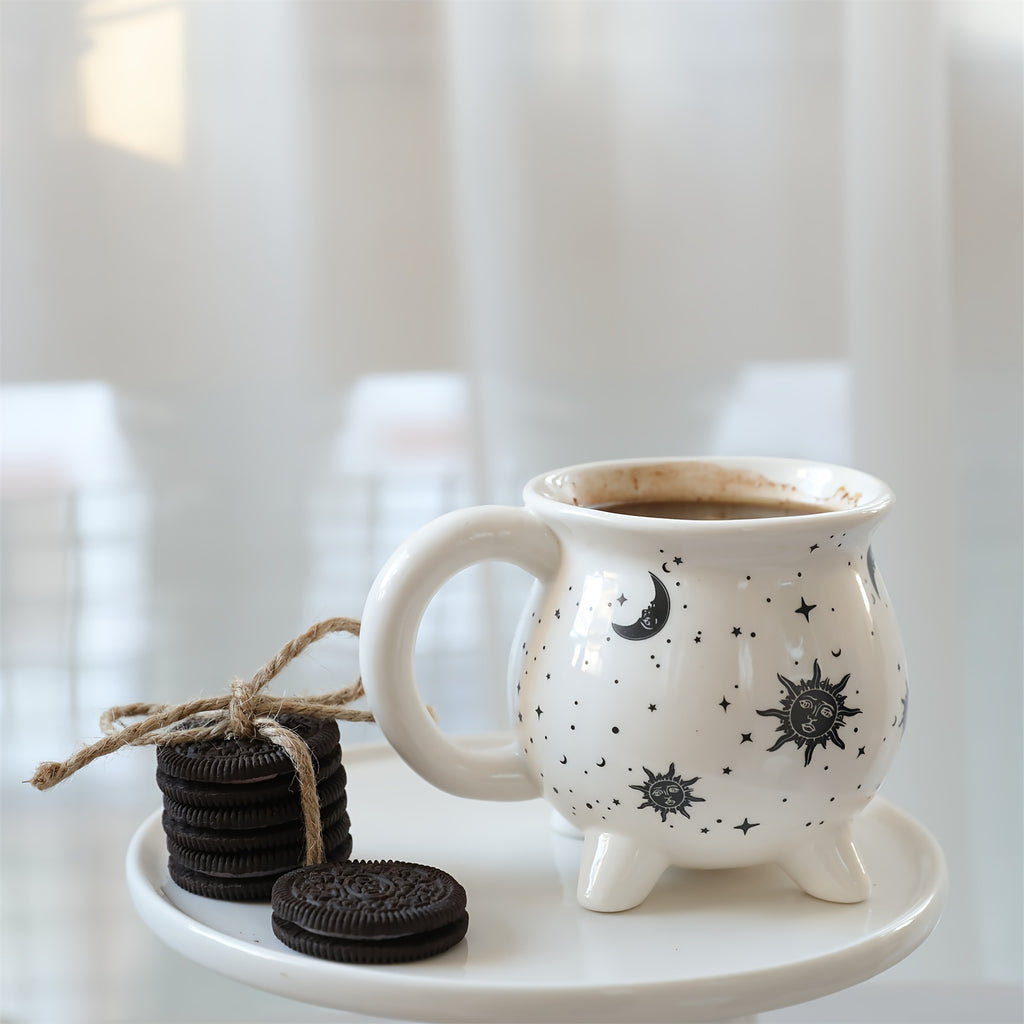 1pc,Moon And Stars Coffee Mug,350ml/11.8oz Witch Brew Shaped Ceramic Coffee Cups, Divination Water Cups, Spooky Witch Coffee Cup for Adults & Youngsters, Perfect for Halloween or Witchy Tabletop Decor, Festive Beverage Mug |