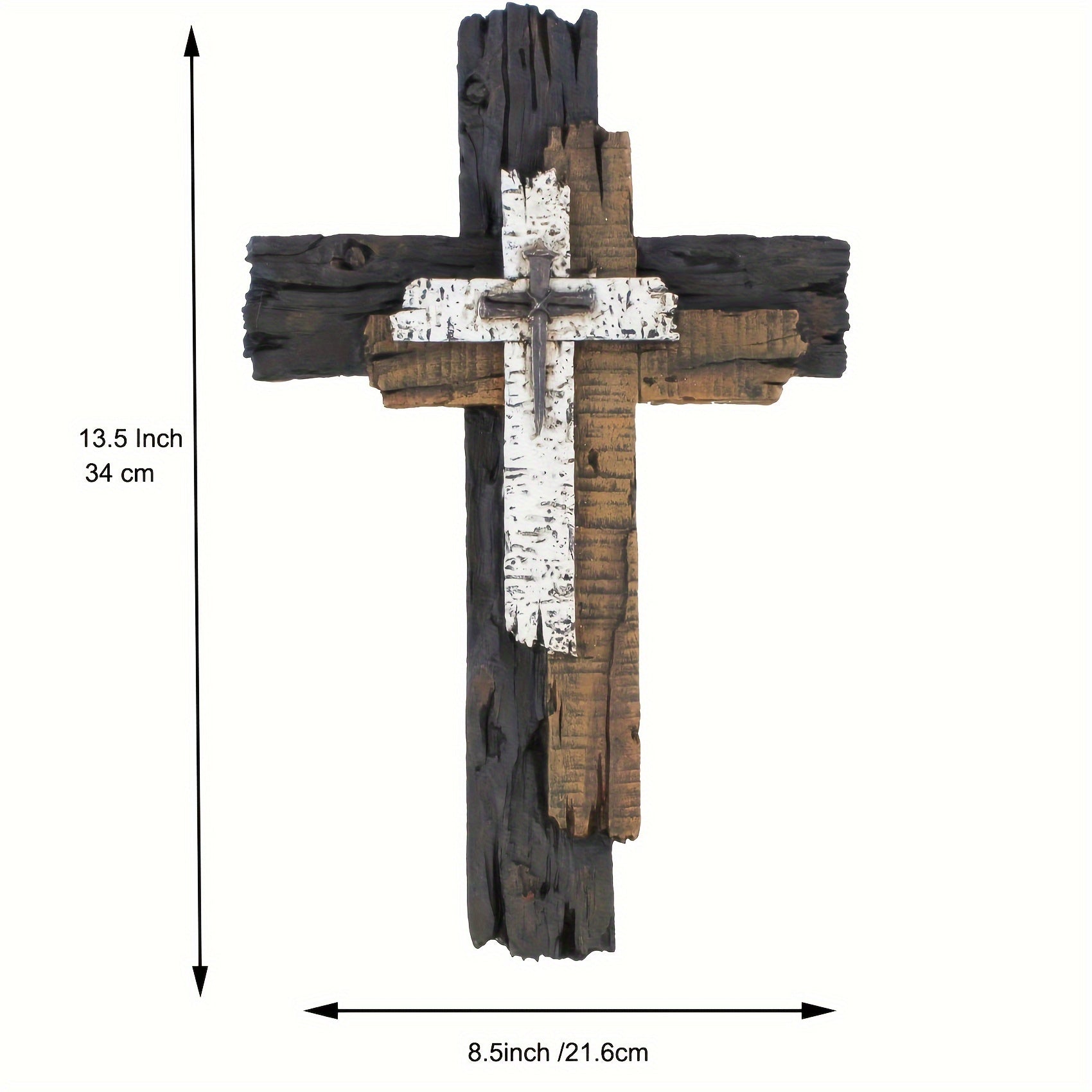 Rustic Wooden Cross Wall Art - Vintage Farmhouse Decor, Spiritual Sculpture For Home & Religious Spaces, No Power Needed