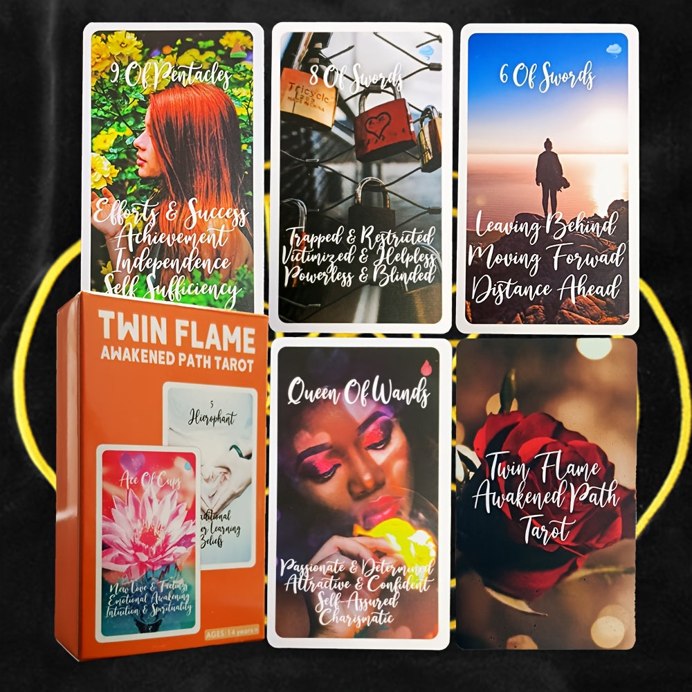 78-Card Awakened Path Tarot Oracle Deck, Pocket Size Divination Cards, Twin Flame Love & Relationship Fortune Telling, Party Game, Christmas Gift for Ages 14+, Paper Deck