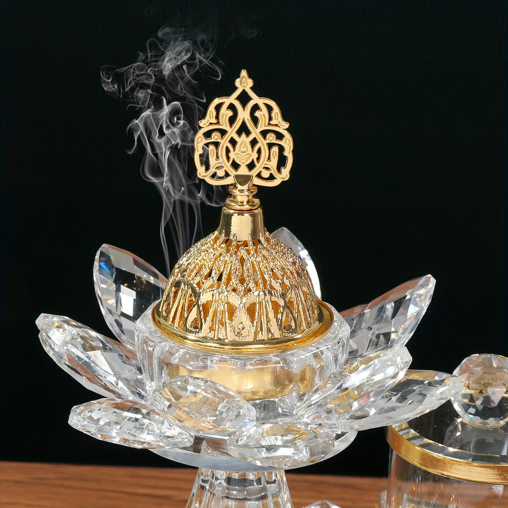 [Home Wedding Ramadan] 4pcs Crystal for Lotus Glass Incense Holder Set, Luxury Diamond Muslim Censers Sticks Hold for Home Wedding Ramadan Decoration, 2024