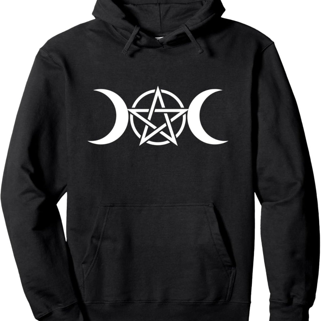 Triple Moon Goddess & Pentacle Wiccan Hoodie - Ultra-Soft Cotton Blend, Breathable Pullover with Kangaroo Pocket, Casual Streetwear for Men