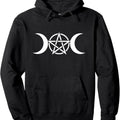 Triple Moon Goddess & Pentacle Wiccan Hoodie - Ultra-Soft Cotton Blend, Breathable Pullover with Kangaroo Pocket, Casual Streetwear for Men