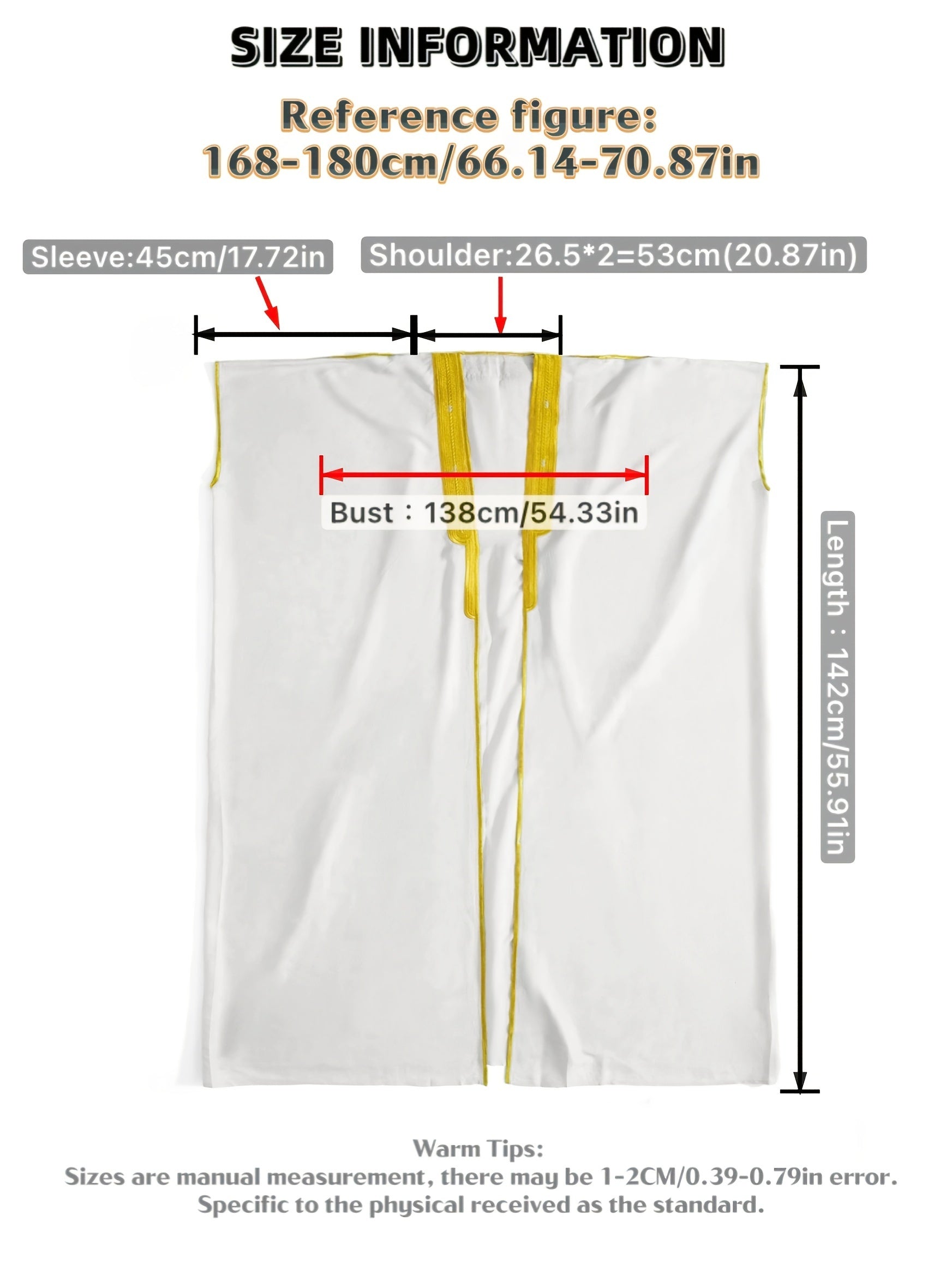 Men's Muslim Ethnic Style Golden Stripe Pattern Long Sleeve Scholar Robe With Open Placket, Suitable For Height Between 168 To 72.83 Inch, Chic And Stylish For Formal Occasions