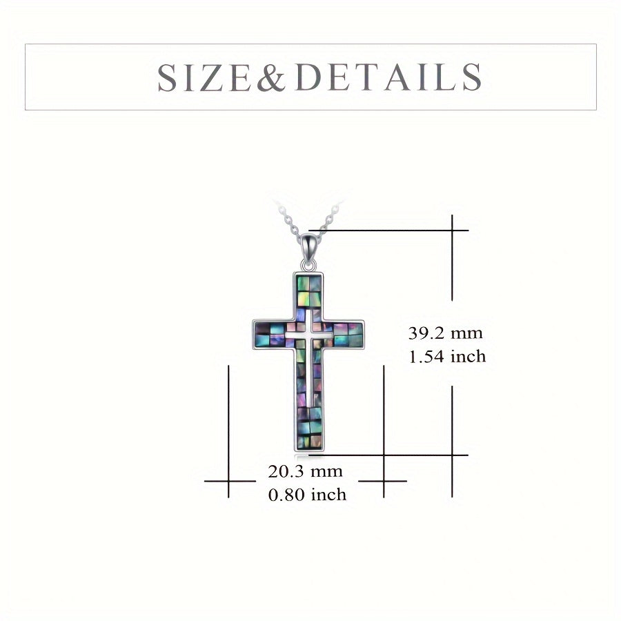 [Sterling Silver Abalone Shell Cross] Hypoallergenic Sterling Silver Cross Necklace - Abalone Shell Pendant, Religious Christian Jewelry Gift for Men and Women, YFN