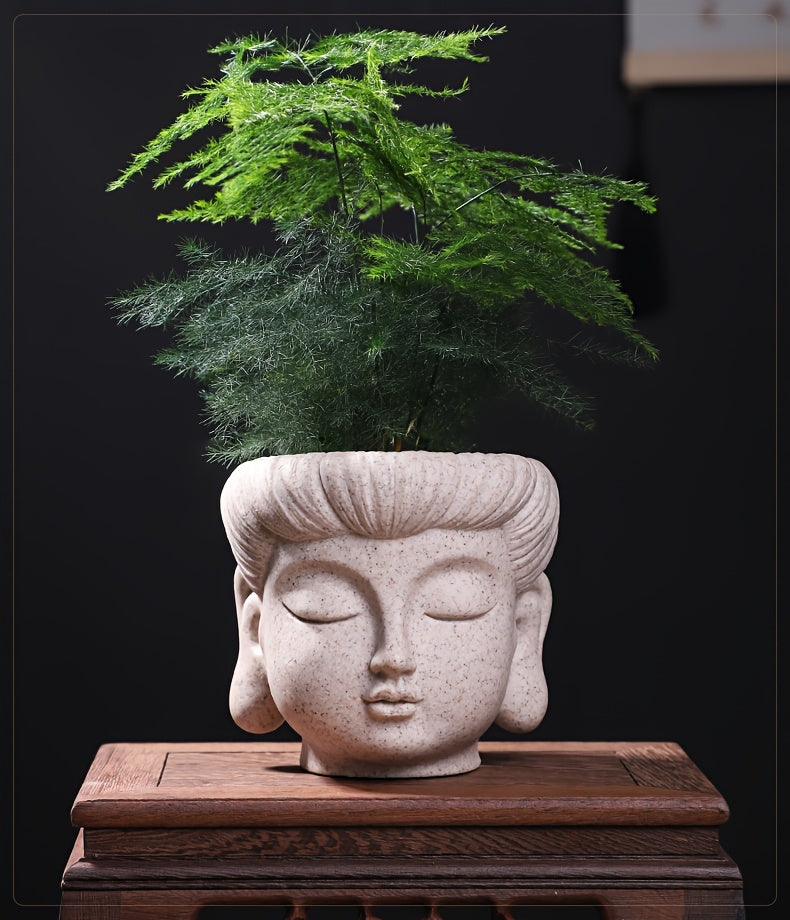 Zen-Inspired Buddha Head Succulent Planter - Resin Cactus Pot for Home & Office Decor, Versatile Indoor/Outdoor Flower Vase, Unique Bonsai Craft Gift