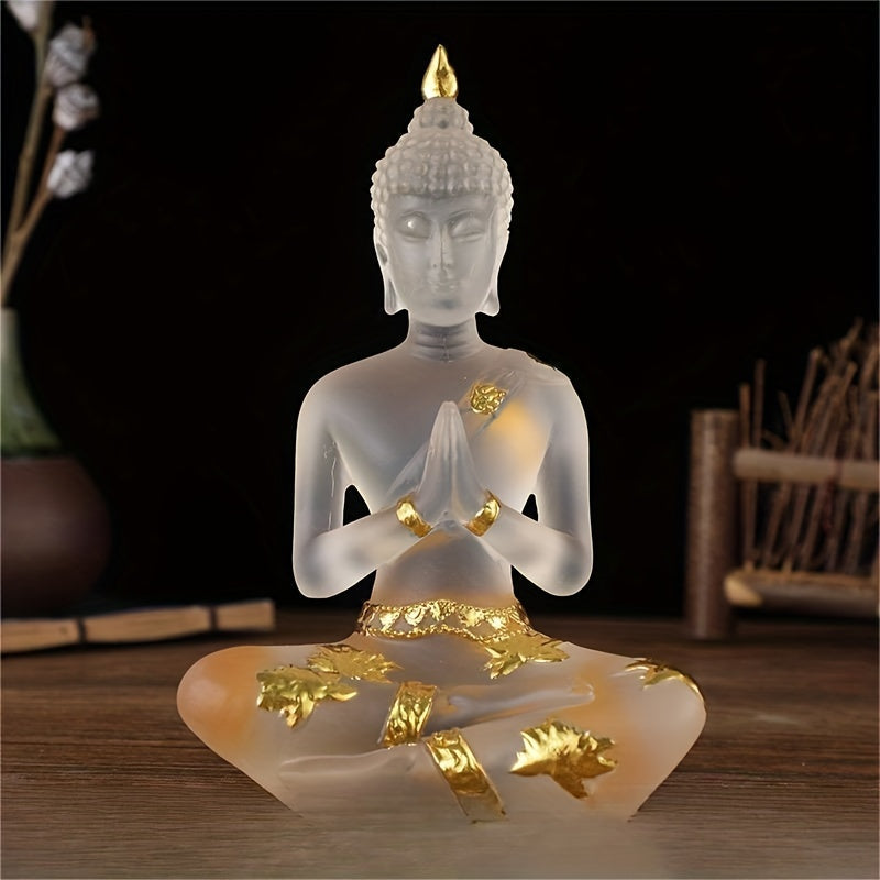 Elegant 7-Inch Resin Buddha Statue - Meditative Seated Pose with Golden Leaf Accents, Zen Style Home & Office Decor, Versatile Indoor/Outdoor Use, No Power Needed