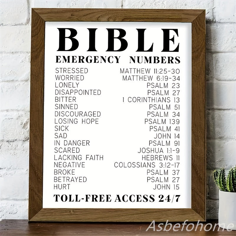 8x10 in Bible Verse Emergency Numbers Wall Print - Flip Charts and Inspirational Religious Gifts for Women and Men with Spiritual Typography Wall Art, Unframed