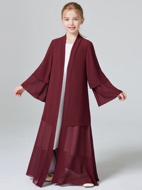1pc Girls' Turkish Muslim Abaya Dress - 100% Polyester V-Neck Long Sleeve Modest Dress, Solid Color Traditional Attire for Cultural Events & Family Gatherings (Hand Wash Only), Autumn Clothing | Vneck Dress | Comfortable Fit,