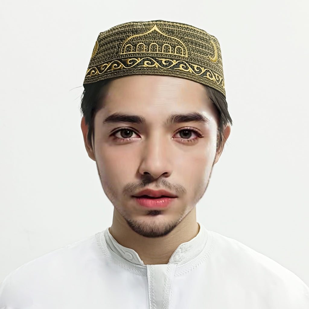 Traditional Muslim Prayer Ethnic Hat, Islamic Kufi Summer Breathable Cotton Cap With Elegant Embroidery, For Daily Wear