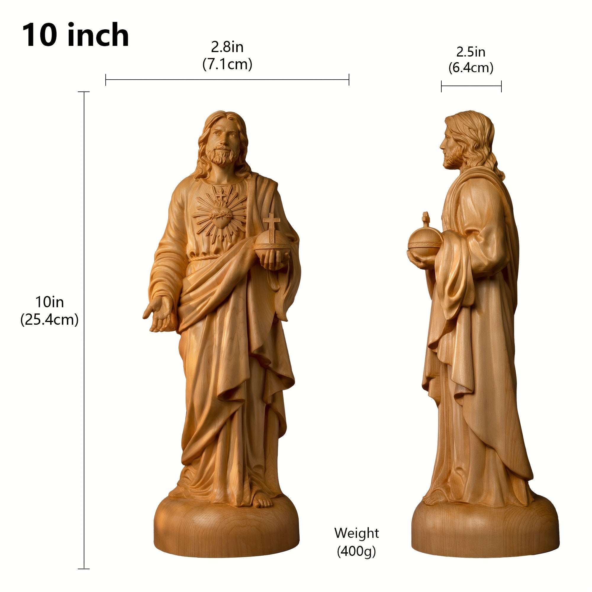 1pc Hand Carved Boxwood Jesus Sacred Heart Statue, Indoor Home Living Room Bedroom Decoration, Christian Gift Art Statue