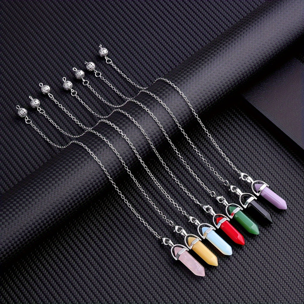 1/7/45pcs Natural Crystal Hexagonal Pillar Crystal Pendulum Wiccan DIY Crystal Pendulum Objects Decoration (Multi-material Combination Synthetic Opal)