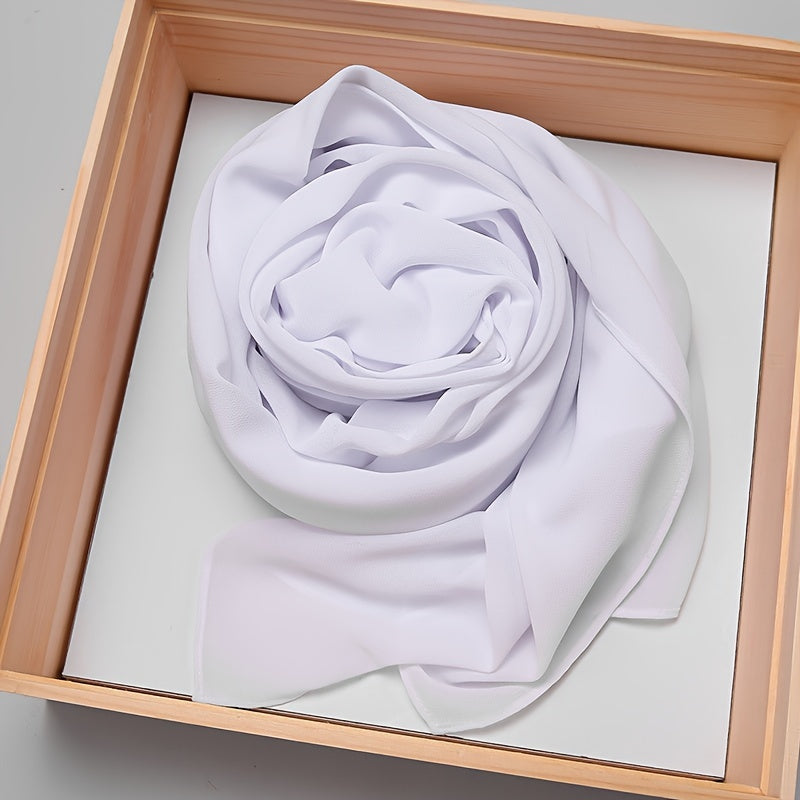 Large Rectangular Solid Color Chiffon Hijab Scarf with Elastic Band - Breathable & Lightweight, Perfect for Ramadan & Muslim Festivals, Easy to Wear as a Shawl or Wrap