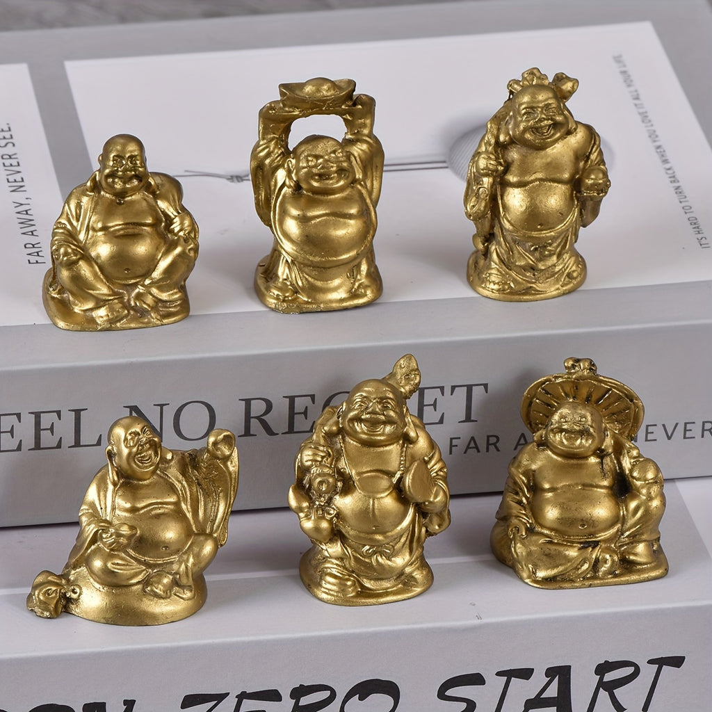 6pcs Antique Auspicious Buddha Statue Resin Ornament, Resin Ornament, Feng Shui Buddha Statue Ornament, Indoor Small Ornament, Car Small Ornament