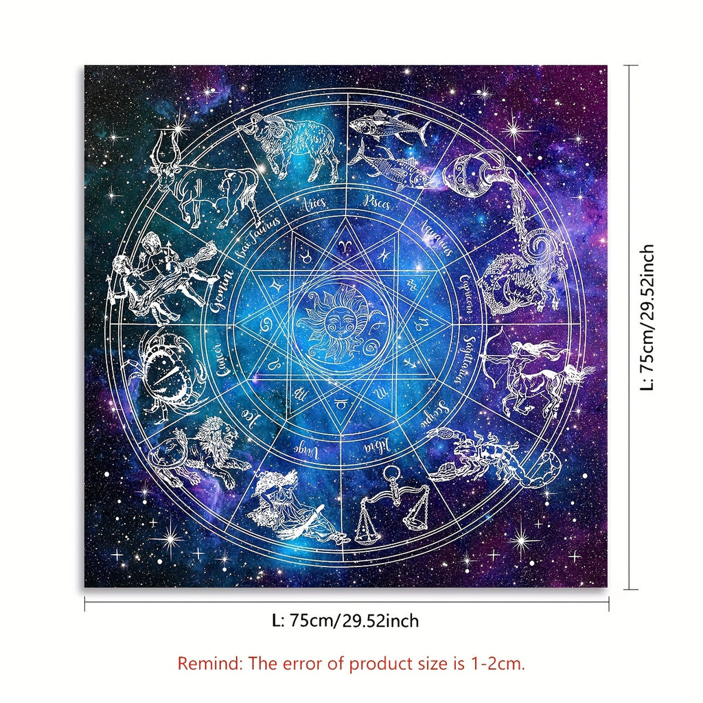 Astrology Themed Polyester Tarot Card Tablecloth, 12 Constellations Starry Sky Design, Witchcraft Oracle Cards Pad for Reading, Room Decor, Fits Various Holidays & Occasions, Non-Electric, Featherless