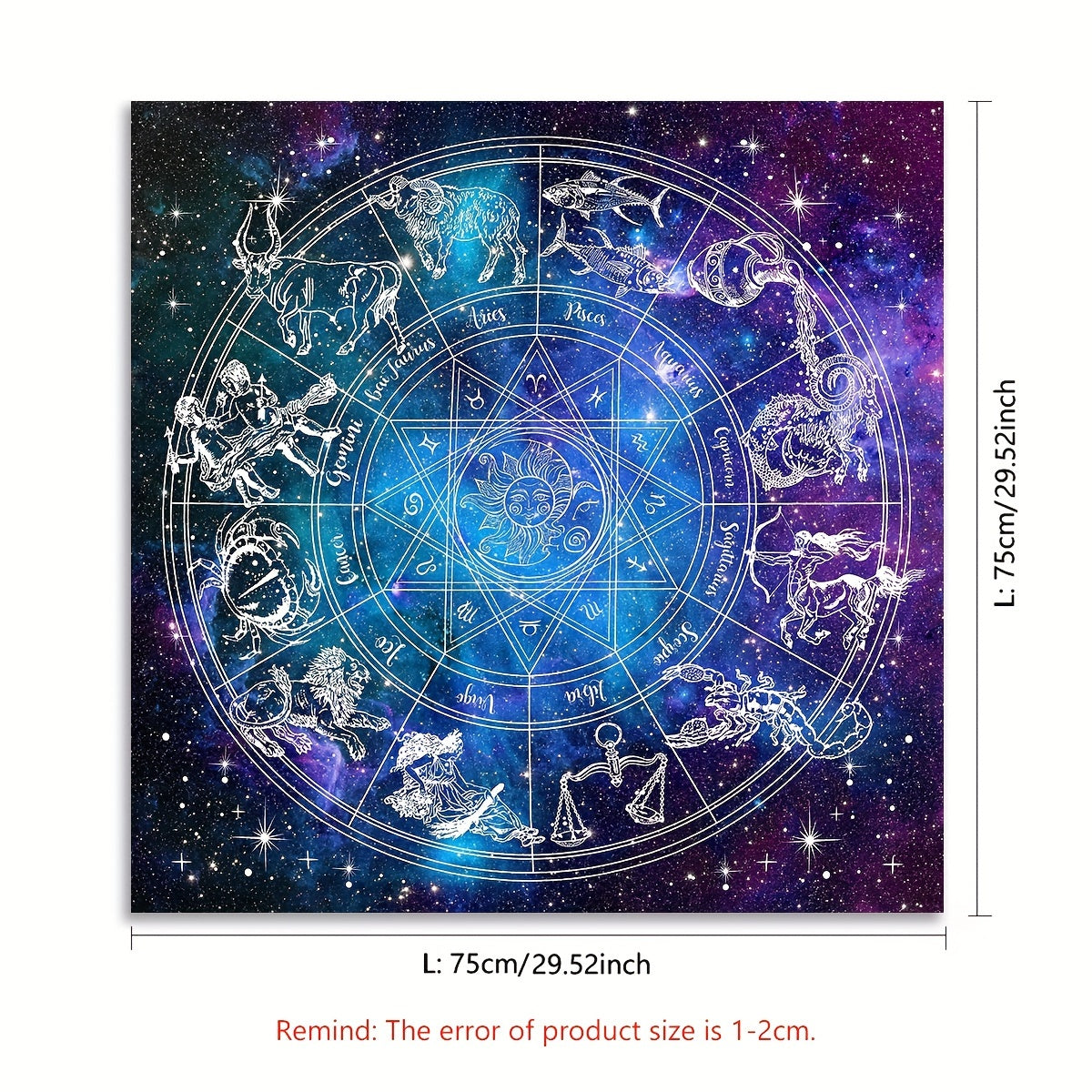 Astrology Themed Polyester Tarot Card Tablecloth, 12 Constellations Starry Sky Design, Witchcraft Oracle Cards Pad for Reading, Room Decor, Fits Various Holidays & Occasions, Non-Electric, Featherless