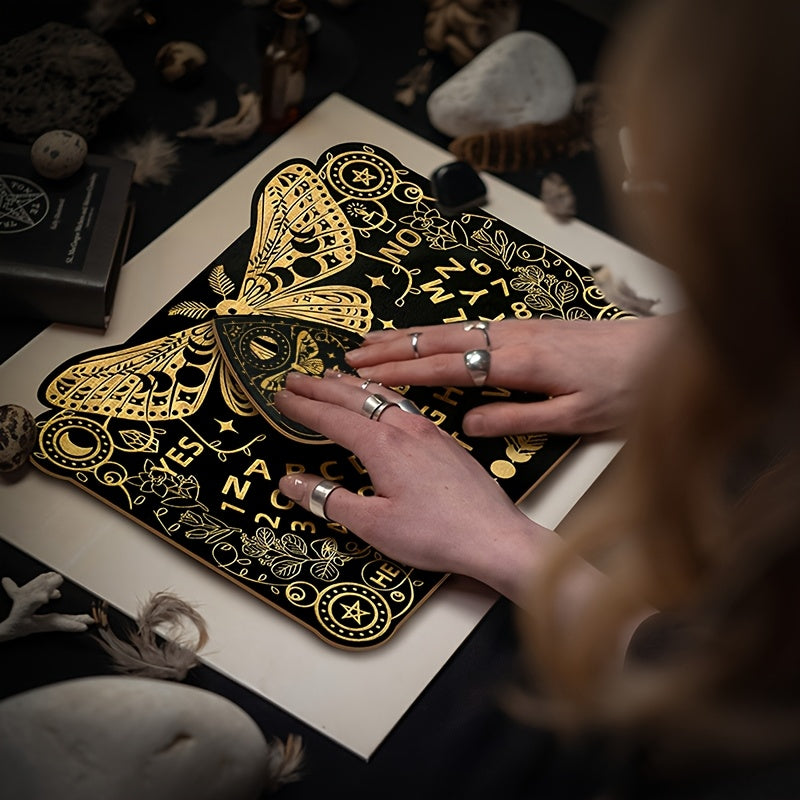 Butterfly-Themed Wooden Ouija Board Set with Instructions - Engraved Spirit Board for Wiccan Altar & Party Decorations