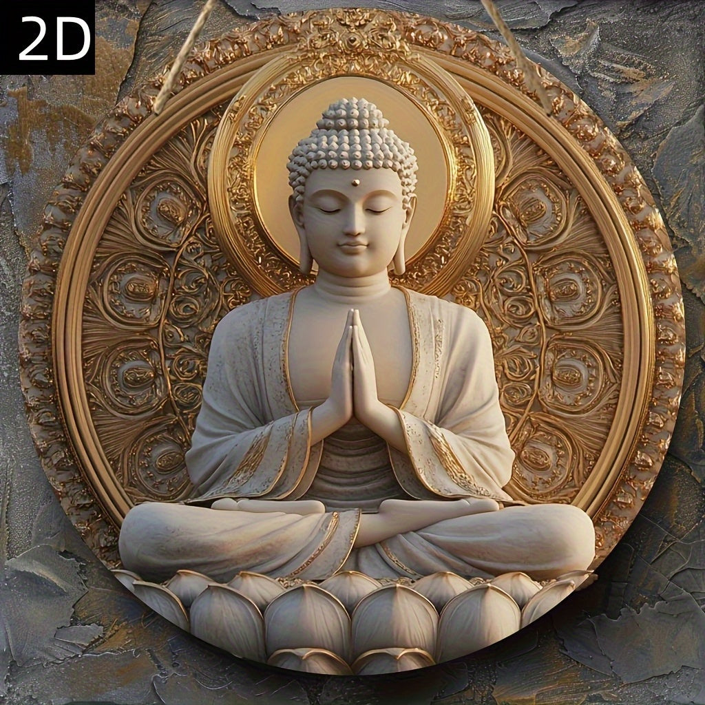 2D Decorative Metal Painting- Buddha, meditation, lotus, halo No electricity required indoor/outdoor home art- porch, garden-patio decoration-distressed effect-handmade style-statement piece-gift idea