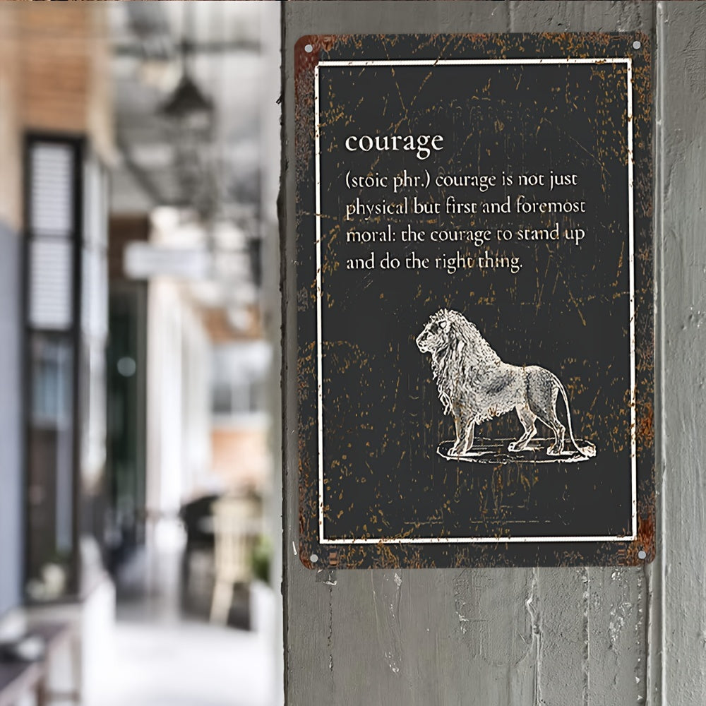 Stoic Philosophy Waterproof Aluminum Wall Art - UV Printed Courage Lion Plaque - Indoor/Outdoor Inspirational Decor 7.87x11.81inch