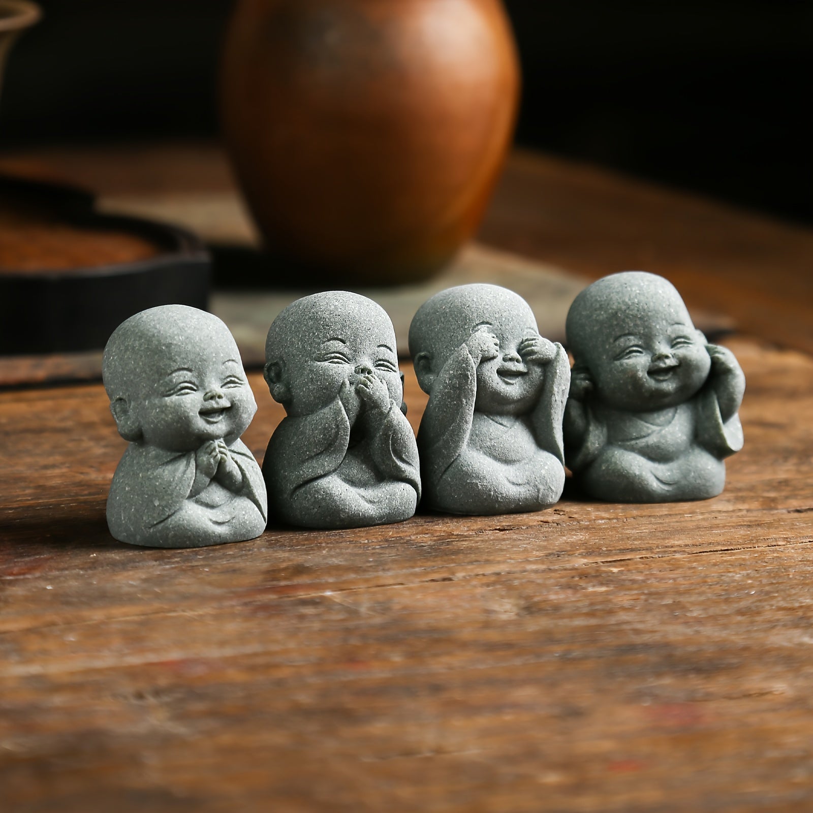 4pcs, Cute Smiling Little Buddha Statue, Monk, for Living Room/Yoga Room/Tea Table/Outdoor Garden/Moss Flower Pot/Fish Tank Decoration, Beautiful and Peaceful/Soothing Decoration, Creative Small Gift, Housewarming Gift