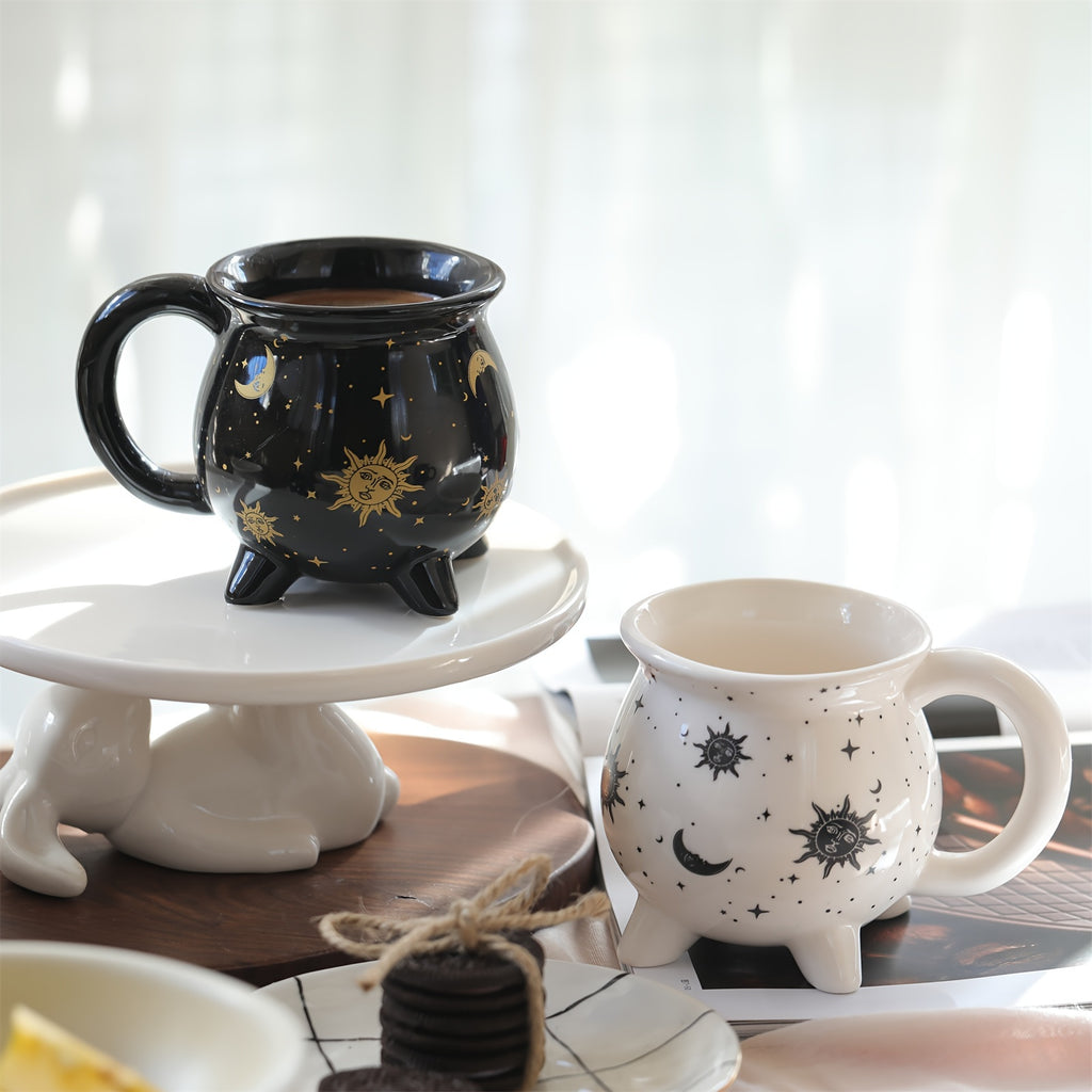 1pc,Moon And Stars Coffee Mug,350ml/11.8oz Witch Brew Shaped Ceramic Coffee Cups, Divination Water Cups, Spooky Witch Coffee Cup for Adults & Youngsters, Perfect for Halloween or Witchy Tabletop Decor, Festive Beverage Mug |