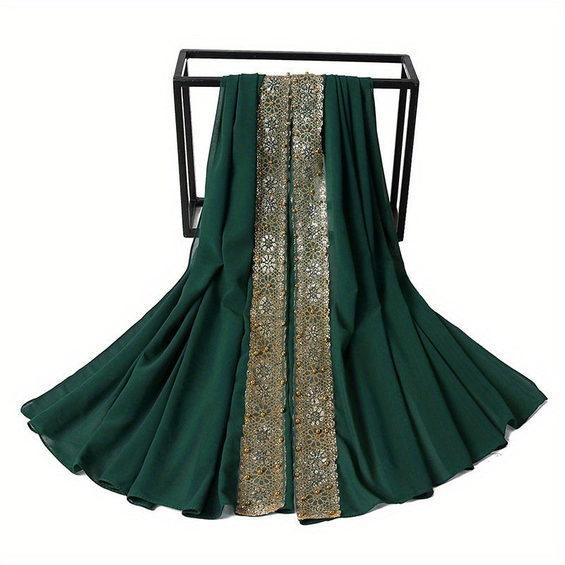Summer Chiffon Women's Headscarf with Beaded Fringe, Muslim Hijab Long Scarf, Fashion Scarf