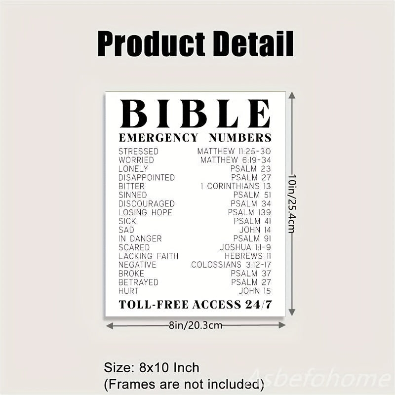 8x10 in Bible Verse Emergency Numbers Wall Print - Flip Charts and Inspirational Religious Gifts for Women and Men with Spiritual Typography Wall Art, Unframed