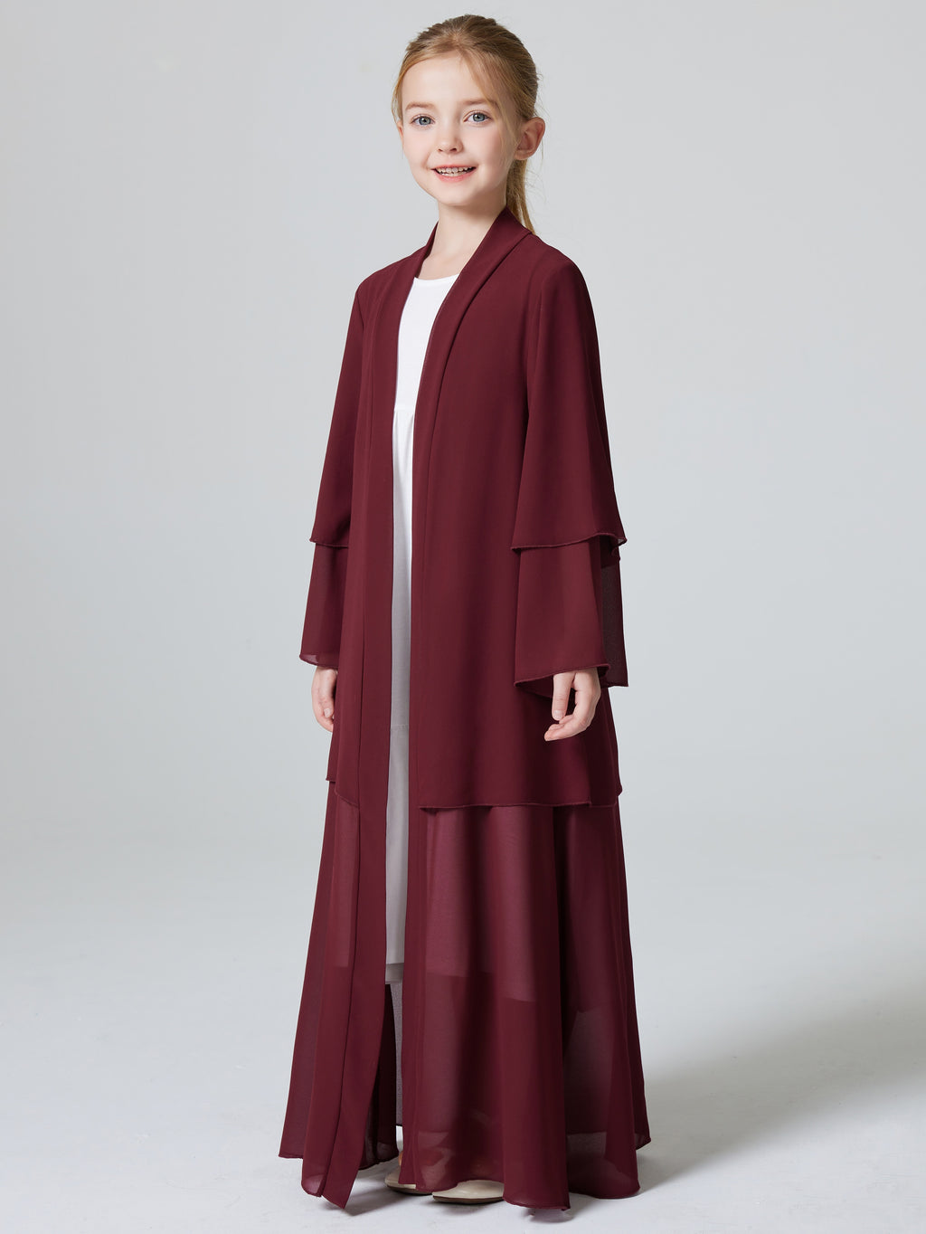 1pc Girls' Turkish Muslim Abaya Dress - 100% Polyester V-Neck Long Sleeve Modest Dress, Solid Color Traditional Attire for Cultural Events & Family Gatherings (Hand Wash Only), Autumn Clothing | Vneck Dress | Comfortable Fit,