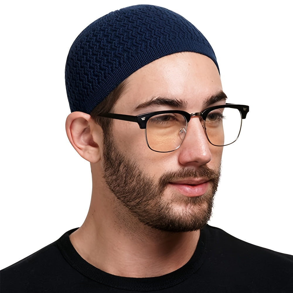 European And American Spring And Autumn Knitted Skull Cap, Unisex Wavy Jacquard Unisex Dome Warm Beanie Cap, Muslim Pullover Knitted Hat, Ideal Choice For Gifts