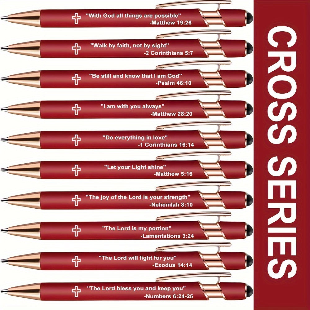 Christian Inspirational Bible Verses Ballpoint Pens - Pack of 10, Metal Retractable Medium Point Pens with Cross Icon, Encouraging Scripture Quotes, Perfect for Church, Gifts, & Personal Use, Age 14+