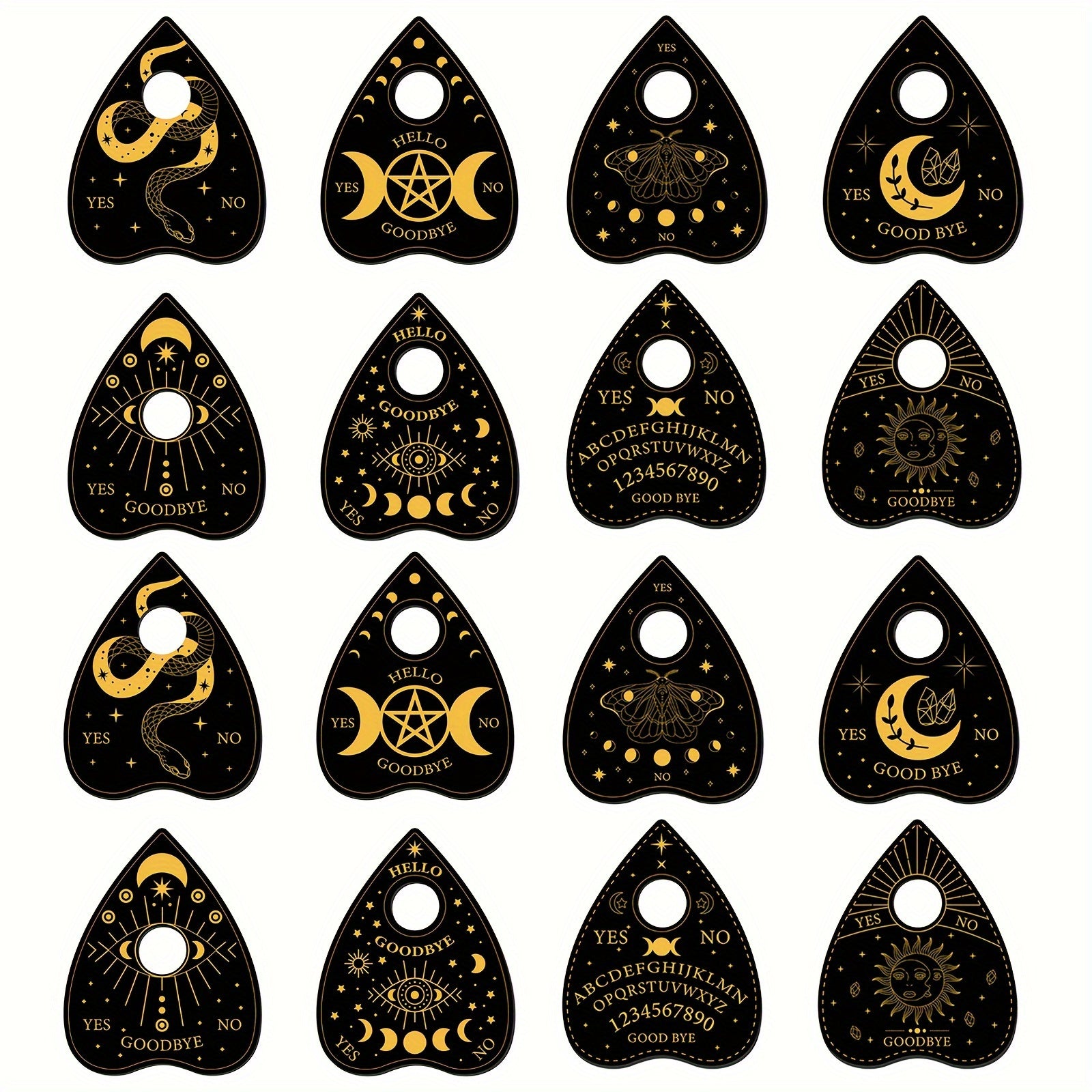 Vintage Wooden Heart-Shaped Planchettl Set, 8pcs - Mystical Ouija Design, Spirit Board Style Stands for Divination Tools, Engraved Astrological Symbols, No Power Supply Needed