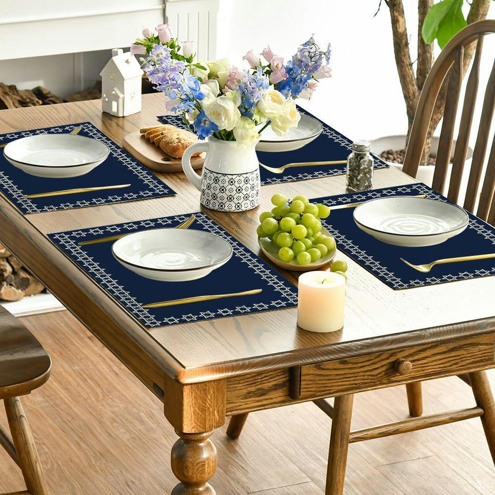 4pcs/6pcs Star of David Jewish Passover Table Mat Linen Indoor and Outdoor Table Mat Suitable for Birthday Party, Christmas Restaurant and Buffet Home Decoration Size 11.81*17.72inch, Buffet Tableware, Home Celebration, Elega