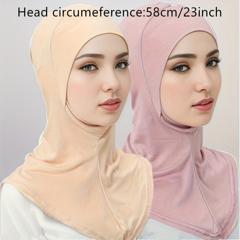 2pcs New Turban Cap Hijab Cap Ramadan Hat Hijab Thin Breathable Elastic Pullover Caps Elegant Style Muslim Head Wrap Gifts For Eid