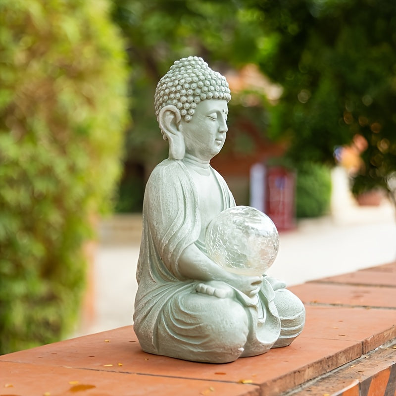 1pc Solar-Powered Buddha Statue with LED Light, Resin Garden Sculpture, Outdoor Balcony Yard Decor, Rustic Artistic Buddhism Figurine, Automatic Illumination At Dusk, for Yard Lawn Home Decor, Housewarming Gift,  Level IP44