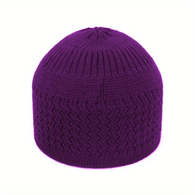 European And American Spring And Autumn Knitted Skull Cap, Unisex Wavy Jacquard Unisex Dome Warm Beanie Cap, Muslim Pullover Knitted Hat, Ideal Choice For Gifts