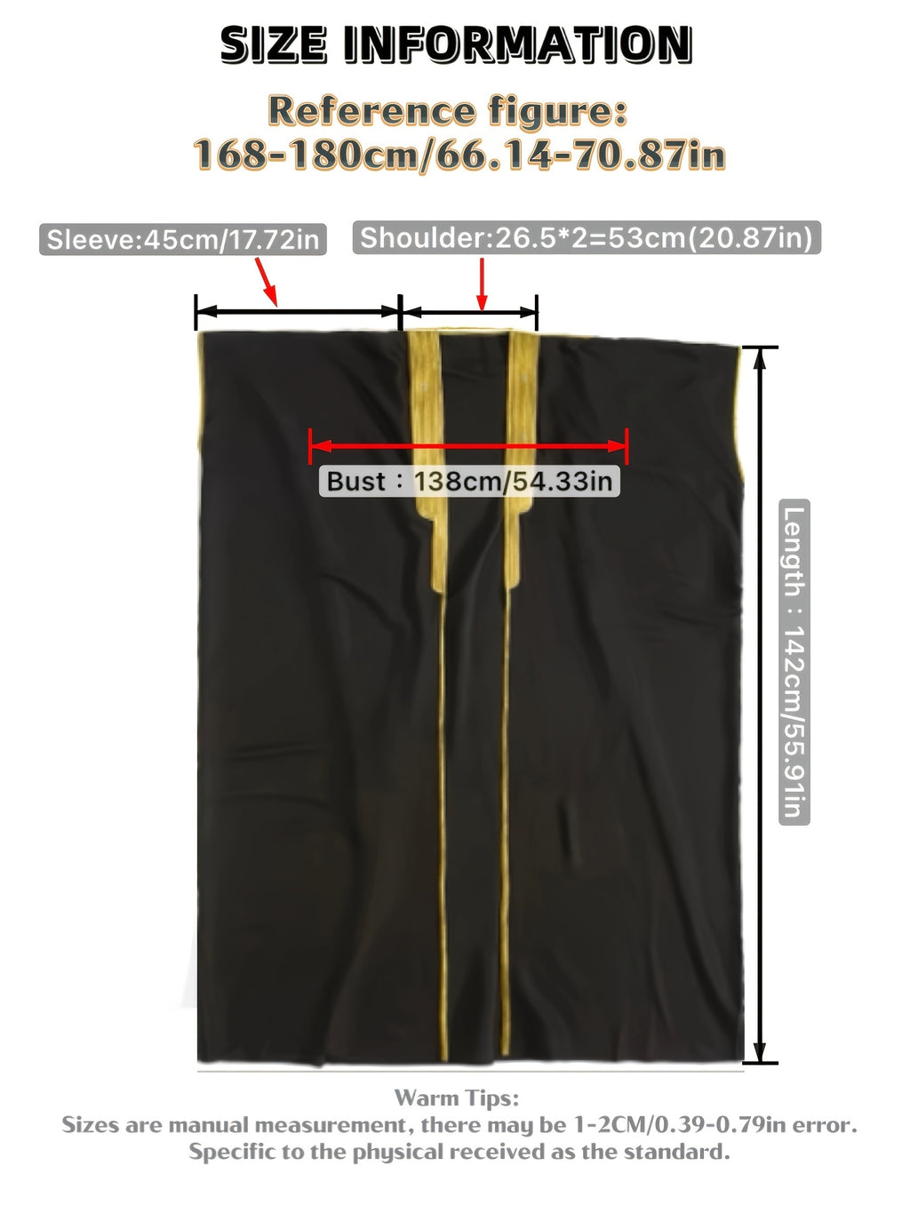 Men's Muslim Ethnic Style Golden Stripe Pattern Long Sleeve Scholar Robe With Open Placket, Suitable For Height Between 168 To 72.83 Inch, Chic And Stylish For Formal Occasions
