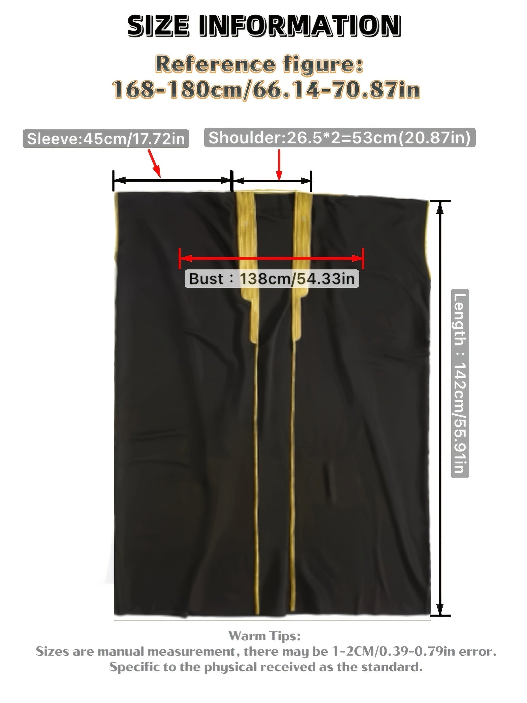 Men's Muslim Ethnic Style Golden Stripe Pattern Long Sleeve Scholar Robe With Open Placket, Suitable For Height Between 168 To 72.83 Inch, Chic And Stylish For Formal Occasions
