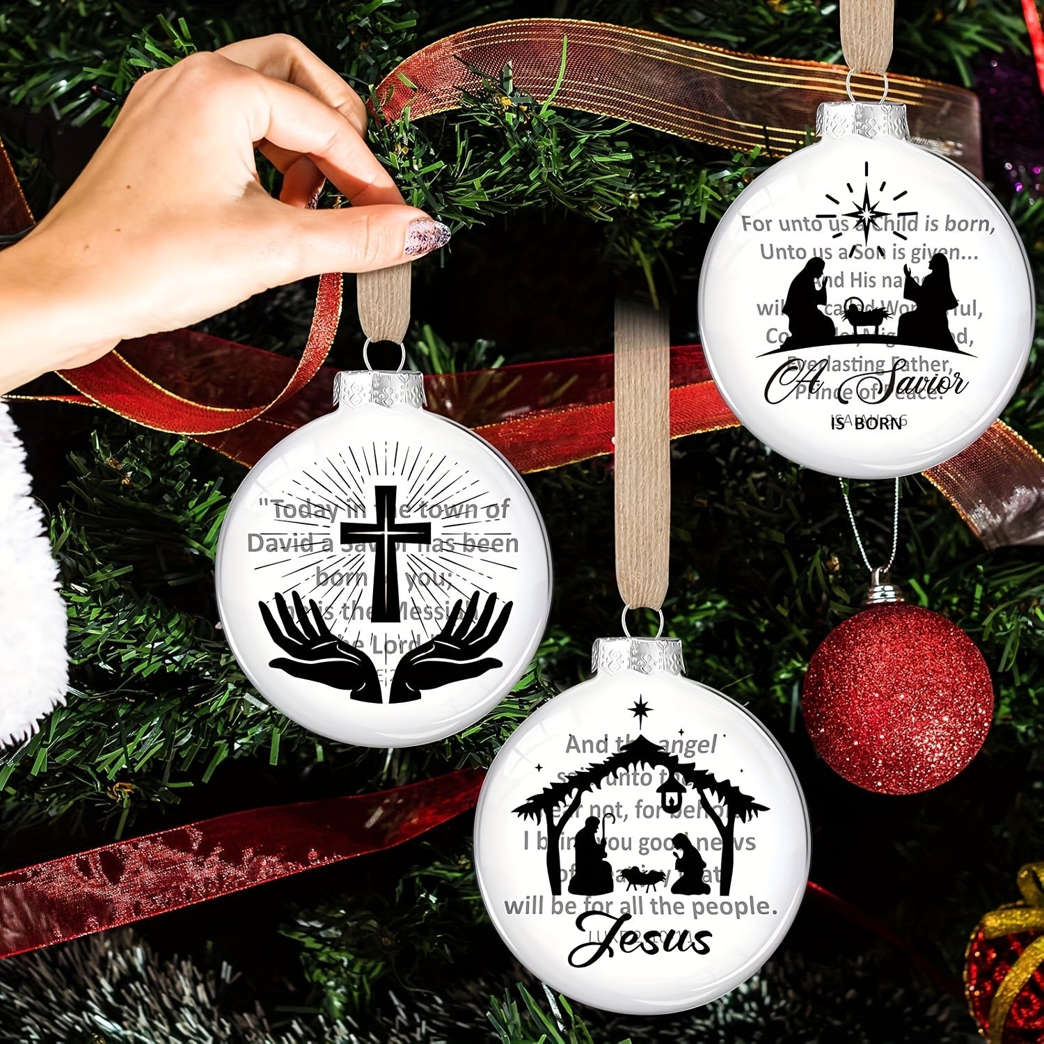 6-piece Scene Hanging Ornament Jesus Silhouette Glass Ornament Savior's Birth Religion Christmas Tree Christian Ornament Family Office Holiday Church Gift Decoration
