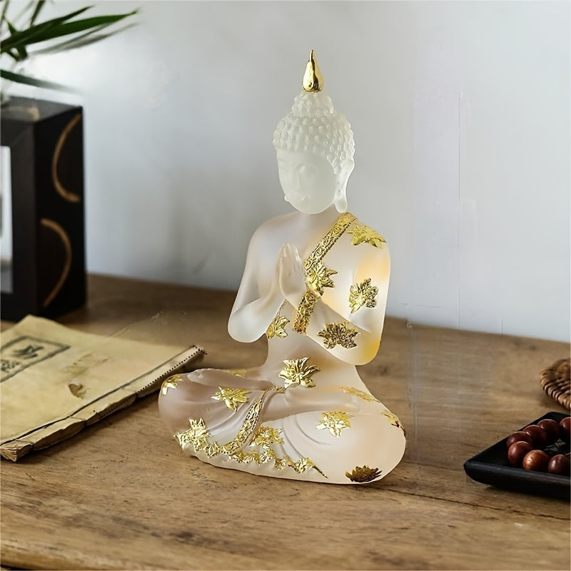 Elegant 7-Inch Resin Buddha Statue - Meditative Seated Pose with Golden Leaf Accents, Zen Style Home & Office Decor, Versatile Indoor/Outdoor Use, No Power Needed