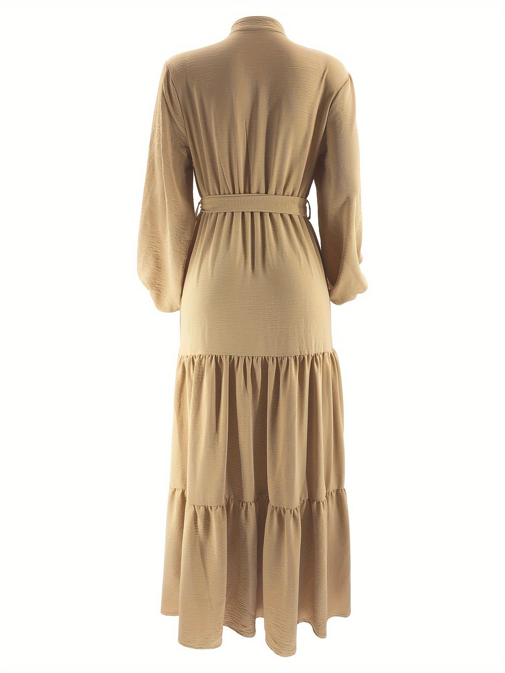 Elegant Light Green Maxi Dress for Muslim Women - Casual Solid Color with Ruffle Hem & Button Detail, Polyester Blend, Machine Washable - Hijab Not Included