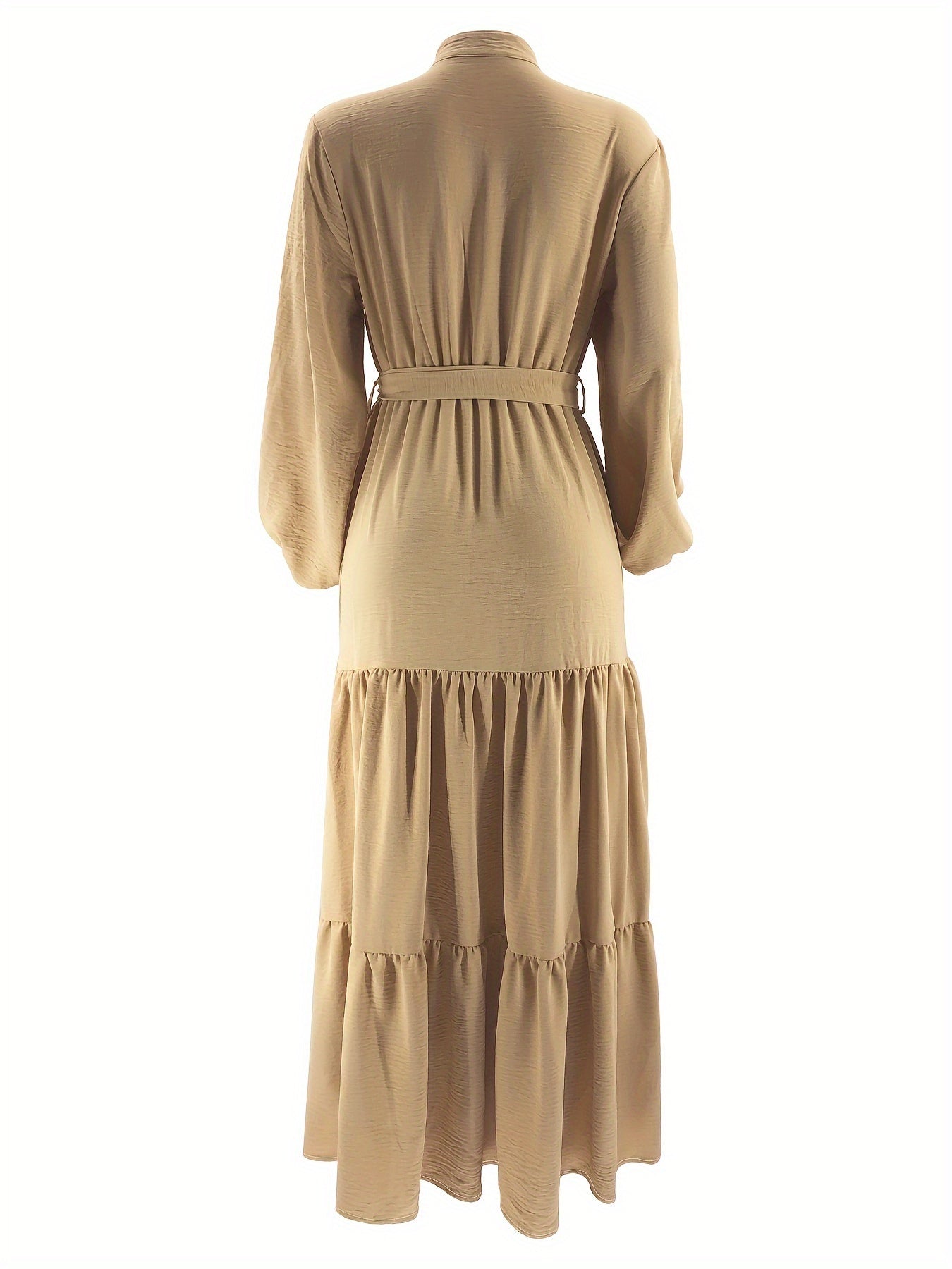 Elegant Light Green Maxi Dress for Muslim Women - Casual Solid Color with Ruffle Hem & Button Detail, Polyester Blend, Machine Washable - Hijab Not Included