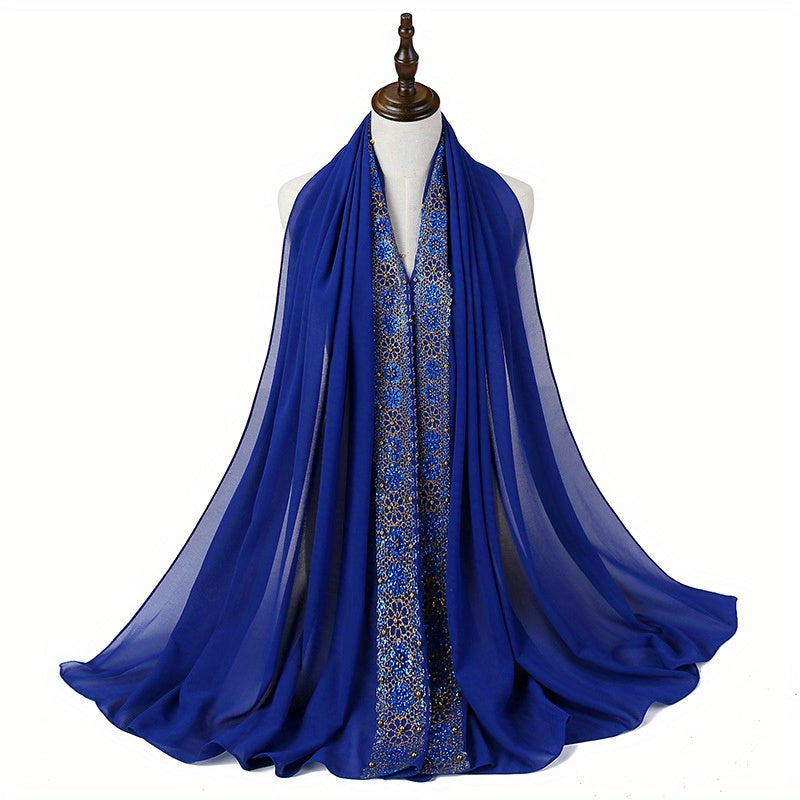 Summer Chiffon Women's Headscarf with Beaded Fringe, Muslim Hijab Long Scarf, Fashion Scarf