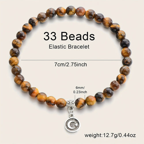 1pc 33pcs 6mm Natural Stone Agate Elastic Rope Bracelet Zan Muslim Prayer Beads Prayer Beads Middle East الشهر الفضيل