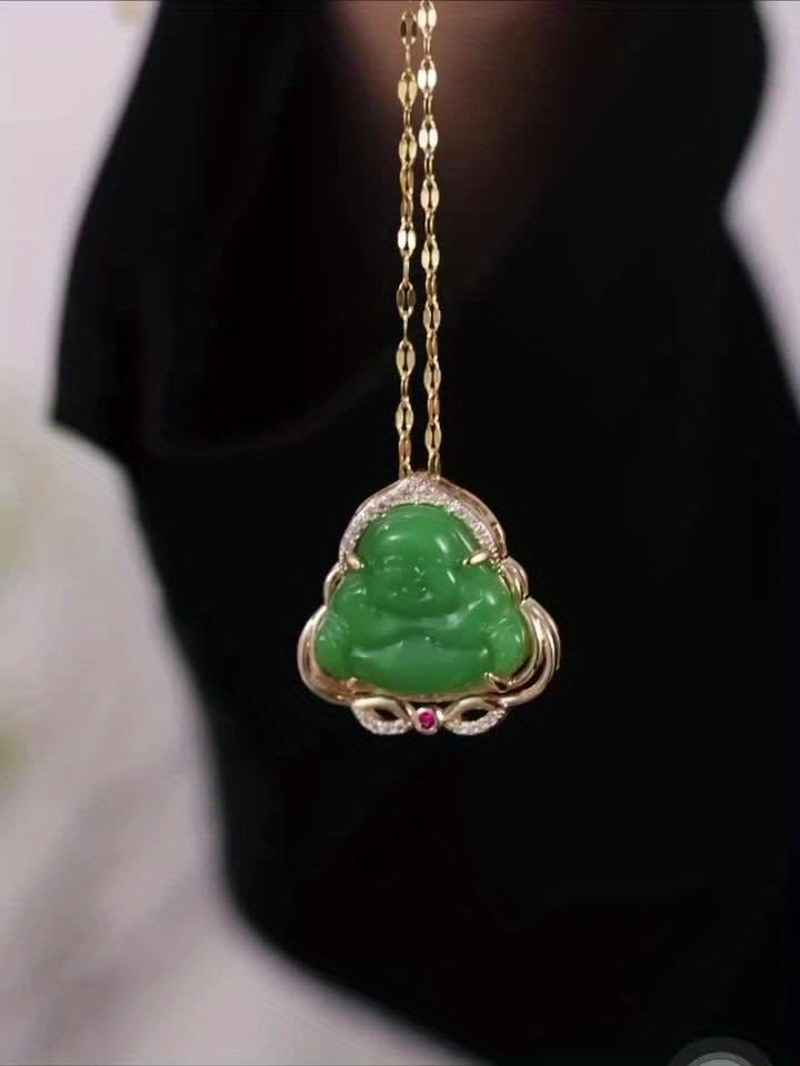 1pc Retro Imitation Jade Buddha Pendant Necklace Classic Versatile Synthetic Gems Pendant Jewelry Luck Accessories For Daily Wear, Gift For Friends