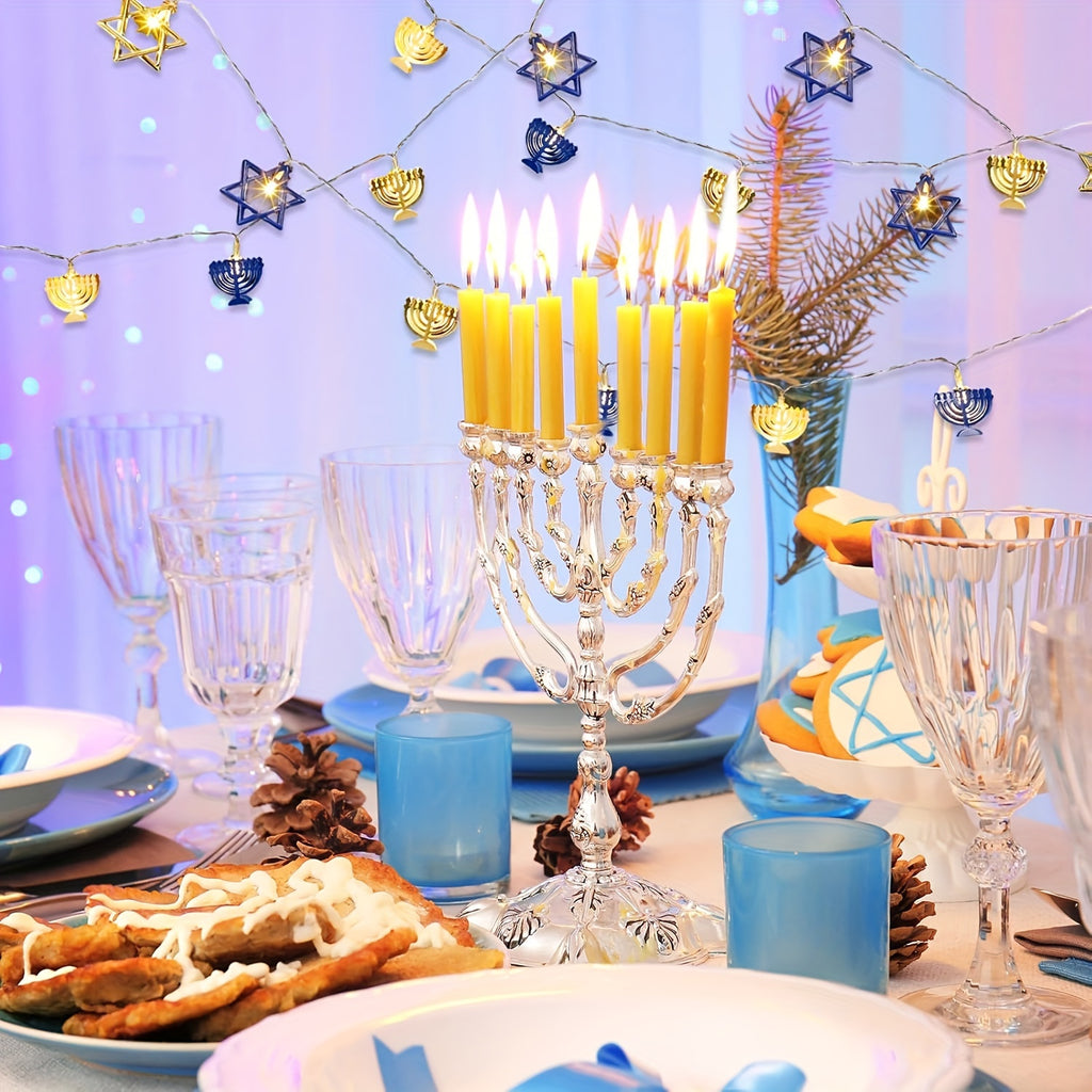 Hanukkah String Lights, LED Nine-Candlestick Menorah with 3m 20-Light Battery-Free Design, Jewish Metal Hanukkah Decor for Room, Bedroom & Living Room, Hanukkah Gift