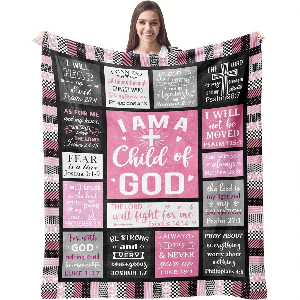 1pc Christian Women'S Gift 'I Am a Child of God' Fleece Blanket for Napping, Sofa, And Bedding