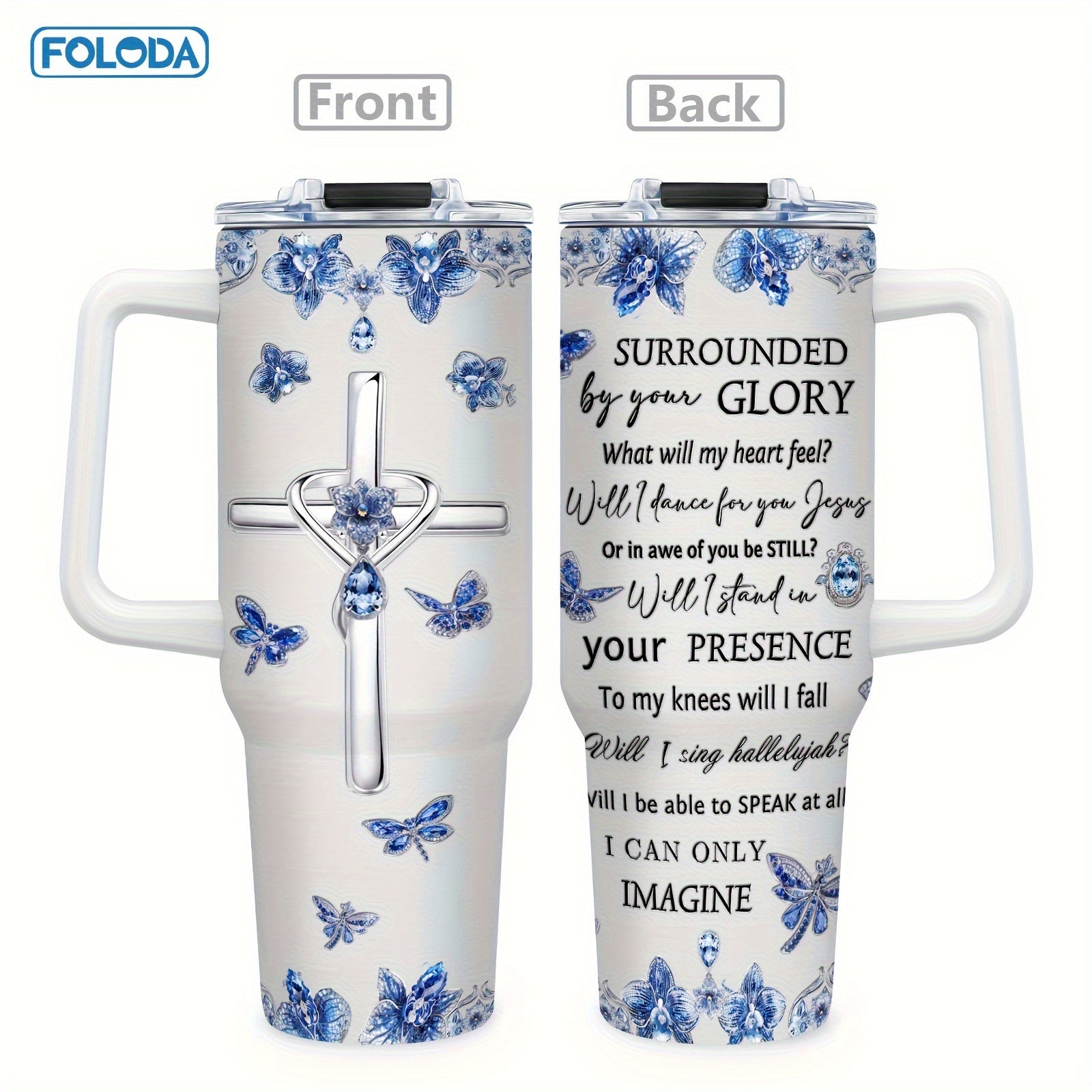 Foloda 1pc Christian Gift Religious Gifts Printed Cross Faith Jewelry I Can Only Imagine Encouraging Inspiration Gifts Tumbler Cup 40oz With Handle Lid Straw, Stainless Steel Travel Coffee Mugs Insulated Cup Gifts Travel Tumb